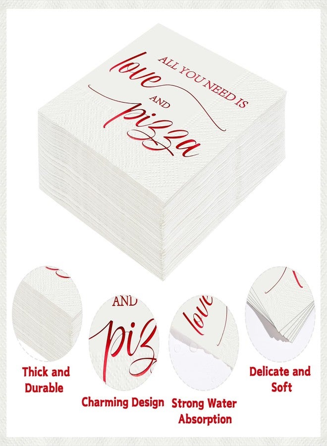 Greencian 100Pcs Pizza Wedding Paper Napkins 3 Ply Red Foil All You Need is Love and Pizza Beverage Napkins Engagement Guest Napkin for Thats Amore Bridal Shower Party Rehearsal Valentine Day Decorations - Image 3